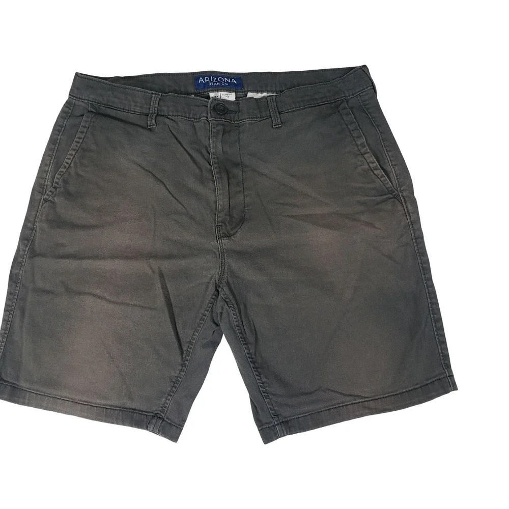 Arizona Jean Co Mens 34 Classic Fit Flex Chino Shorts Charcoal Gray Stretch 9in